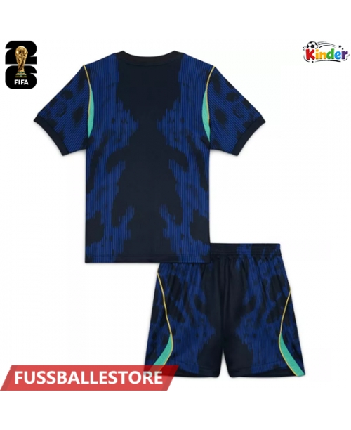 Günstige Brasilien Auswärts Trikotsatzt Kinder WM 2026 Kurzarm (+ Kurze Hosen)